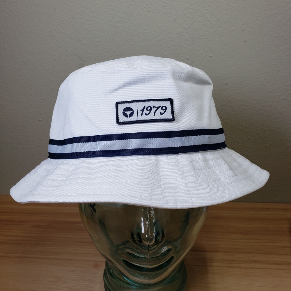 Taylor Made Vintage Twill Bucket Hat White Blue Stripe Nautical Fisherman Golf